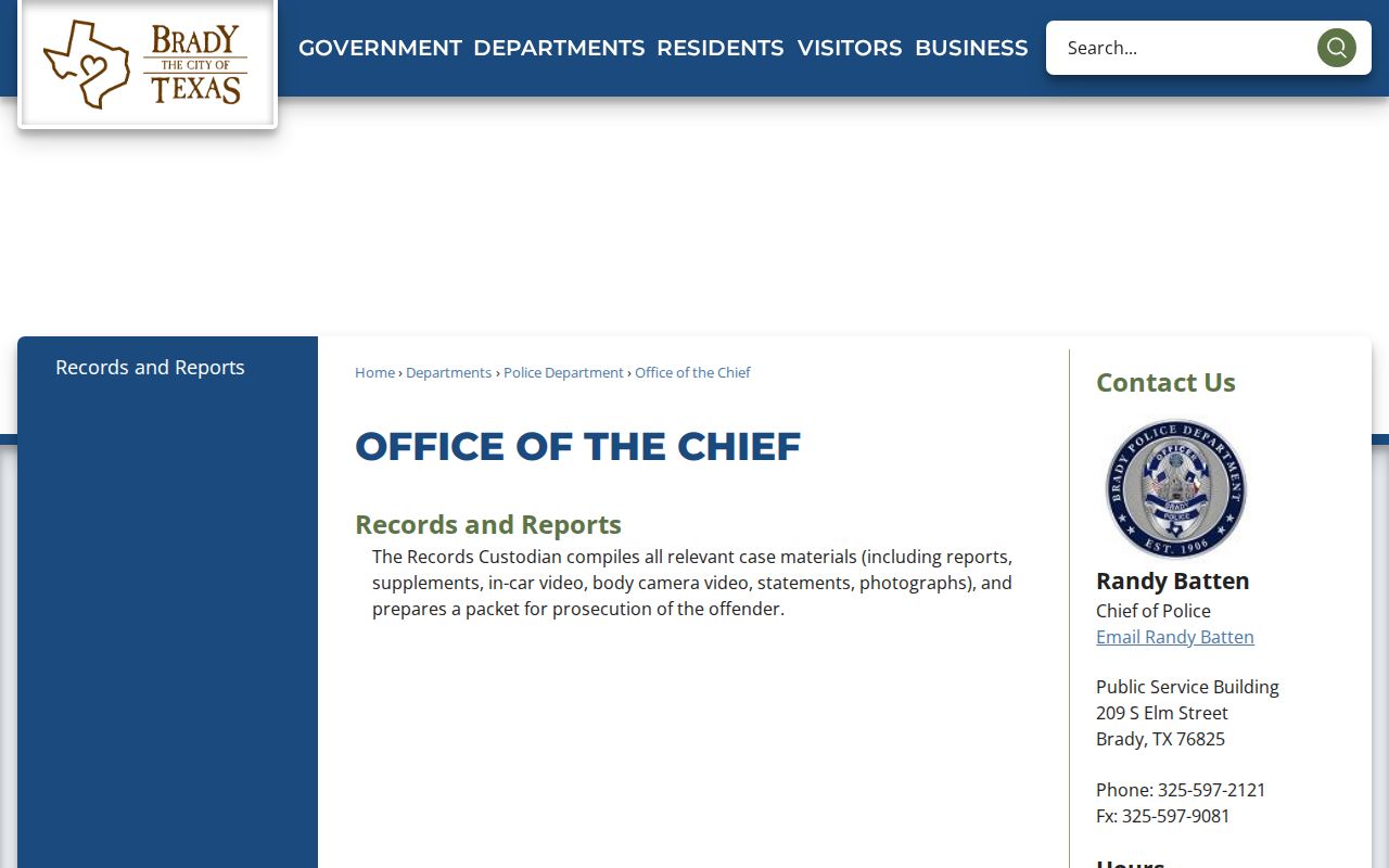 McCulloch County Brady police arrest-records office source