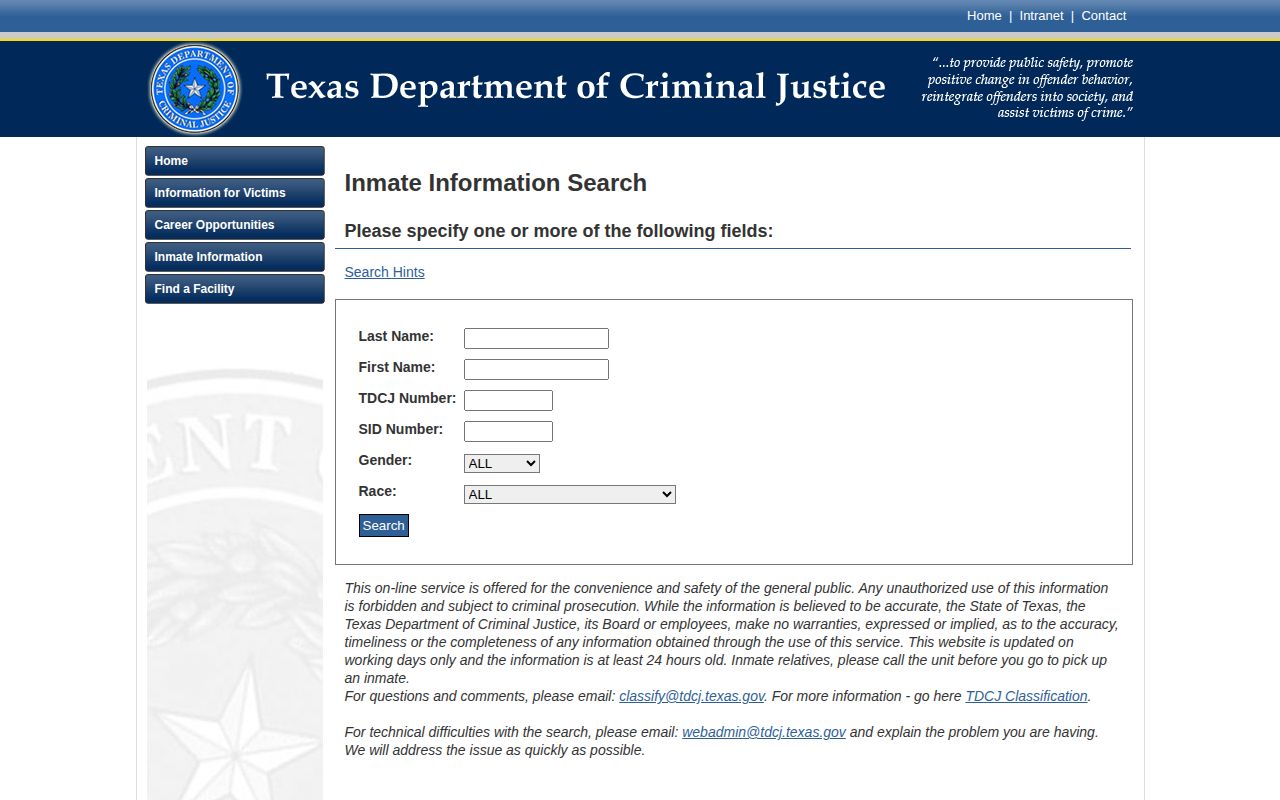 Texas Department of Criminal Justice offender search for McCulloch County custody follow-up