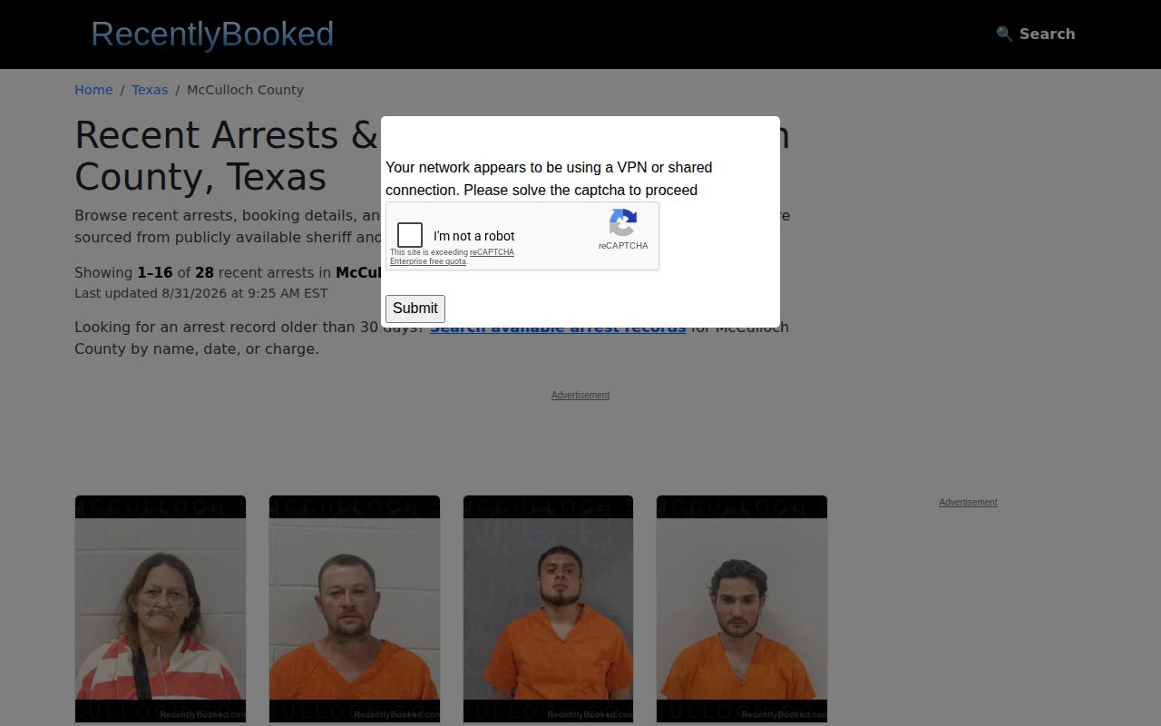 Unofficial McCulloch County recent-arrest publishing landscape